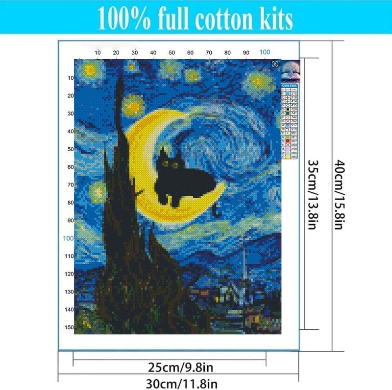 Tiwabb 4 Pack Cat Starry Sky Flower Window Stamped Cross Stitch Kits - Embroidery Kits for Beginners Adults,11 CT Patterns Dimensions Counted Cross Stitch Kits Arts Craft Kits 12x16inch - Image 4
